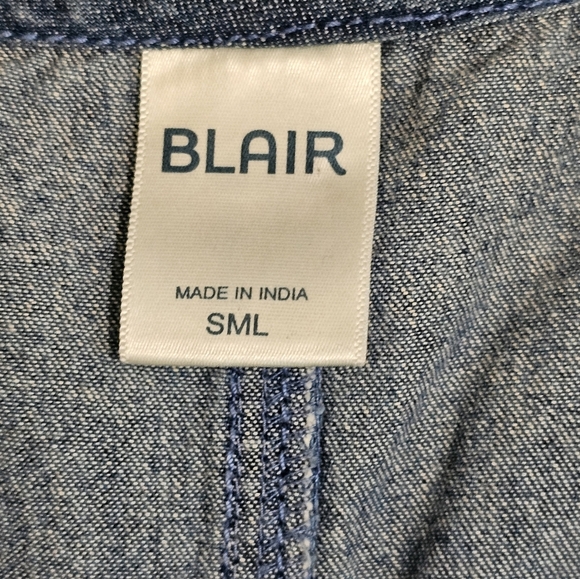 VTG Blair Denim Shift Dress Small Embroidered Flowers Pockets Cottagecore - Picture 5 of 7